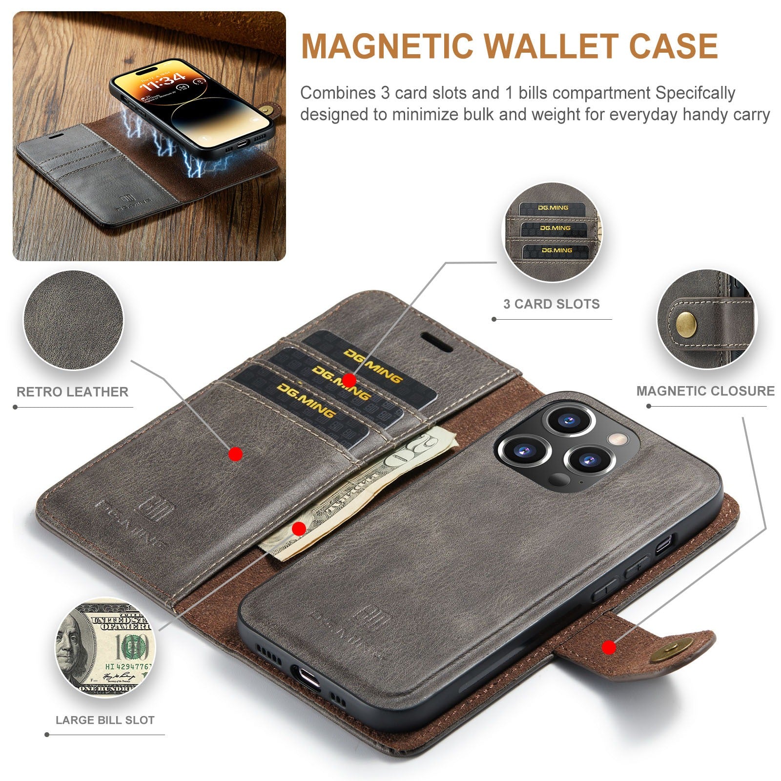 Magnet Split Phone Leather Case